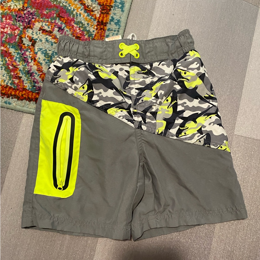 Wonder Nation XS Camo & Grey / Neon Toddler Swim Trunks
